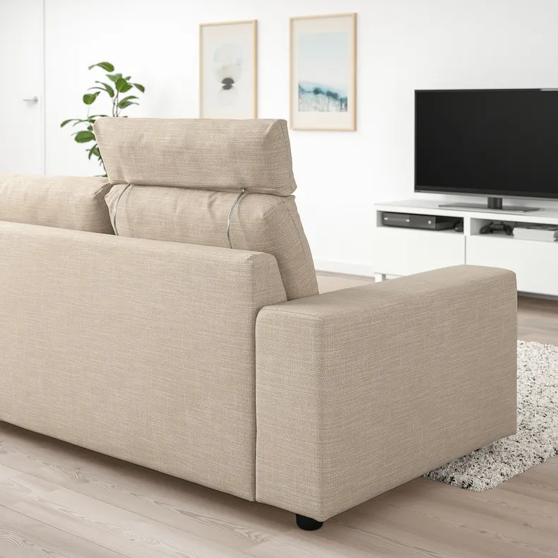 IKEA VIMLE ВИМЛЕ, 3-местный диван, с подголовником с широкими подлокотниками/Хилларед бежевый 394.327.67 фото №2