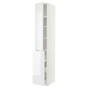 IKEA METOD МЕТОД / MAXIMERA МАКСІМЕРА, висока шафа / висувна сек / 3шх / 1дв / 2пл, білий / РІНГХУЛЬТ білий, 40x60x240 см 994.558.07 фото