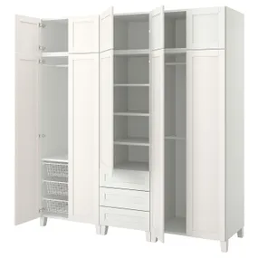 IKEA PLATSA ПЛАТСА, гардероб, 10 дверцят, 3 шухляди, білий/SANNIDAL САННІДАЛ білий, 220x57x231 см 894.853.48 фото