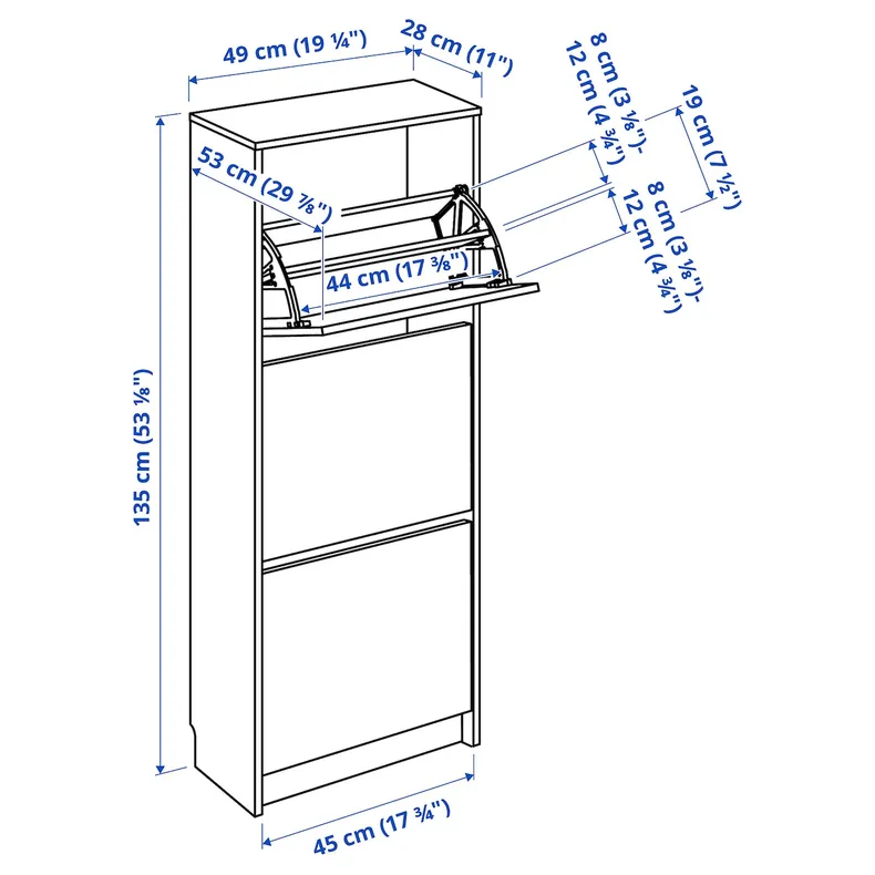 IKEA BISSA БИССА, галошница,3 отделения, черно-коричневый, 49x28x135 см 605.302.09 фото №5