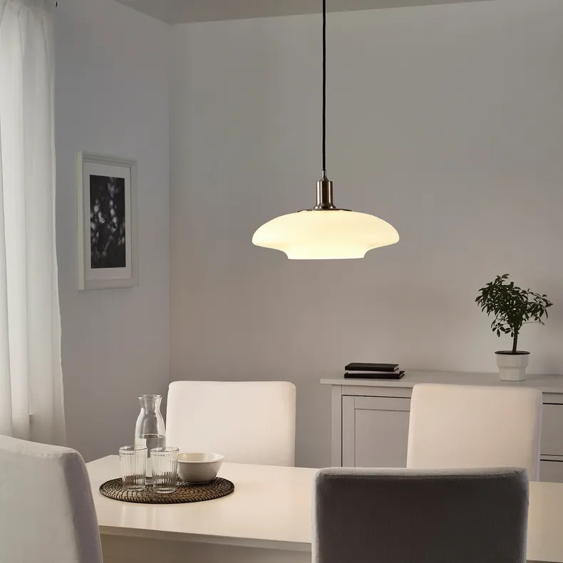 IKEA TÄLLBYN ТЭЛЛЬБЮН, подвесной светильник, никель / опаловое белое стекло, 40 см 404.402.38 фото №5