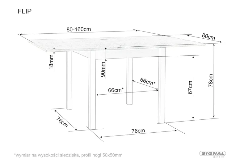 Стіл обідній SIGNAL FLIP, дуб артізан / матовий чорний, 80x80 фото №15