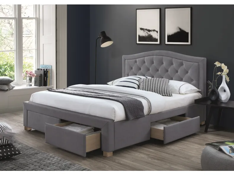 Кровать двуспальная бархатная SIGNAL ELECTRA Velvet, серый, 160x200 см фото №2