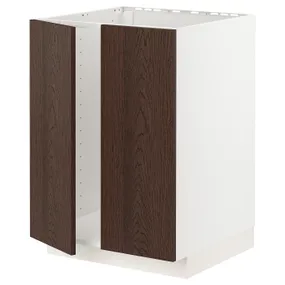 IKEA METOD МЕТОД, підлогова шафа для мийки+2 дверцят, білий / СІНАРП коричневий, 60x60 см 994.629.35 фото