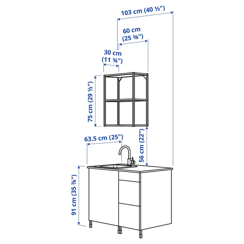 IKEA ENHET ЭНХЕТ, кухня, белый / бледный серо-зеленый, 103x63.5x222 см 194.991.84 фото №8