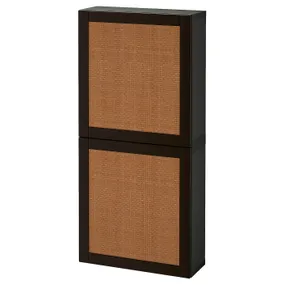 IKEA BESTÅ БЕСТО, навесной шкаф с 2 дверями, черный / коричневый Studsviken / темно-коричневый плетеный тополь, 60x22x128 см 794.219.79 фото