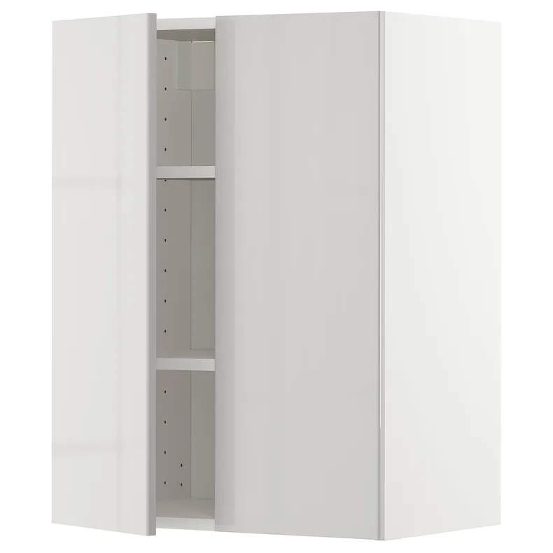 IKEA METOD МЕТОД, навісна шафа з полицями / 2 дверцят, білий / Ringhult світло-сірий, 60x80 см 094.631.09 фото №1