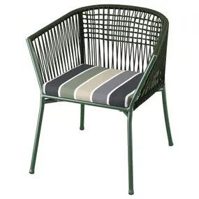IKEA SEGERÖN СЕГЕРЕН, крісло з підлокітниками, вуличне, темно-зелений / Фрессон / Дувхольмен смугастий візерунок 695.330.34 фото