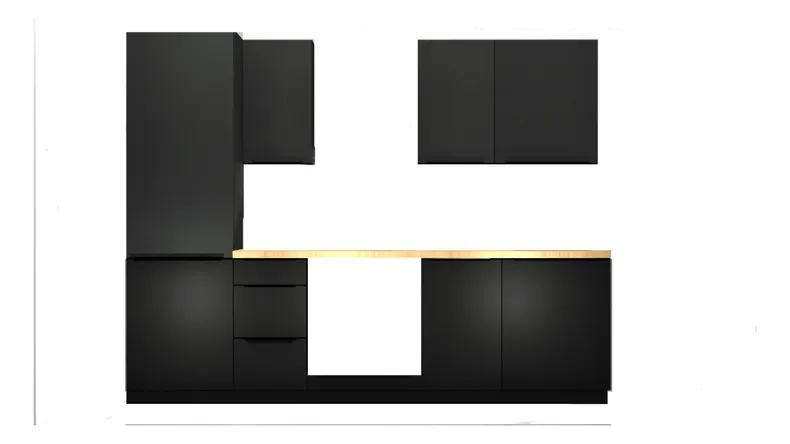 BRW Кухонний гарнітур L6 265 см без стільниці чорний матовий, чорний/чорний матовий FM_265_WL_BBL-CA/CAM фото №1