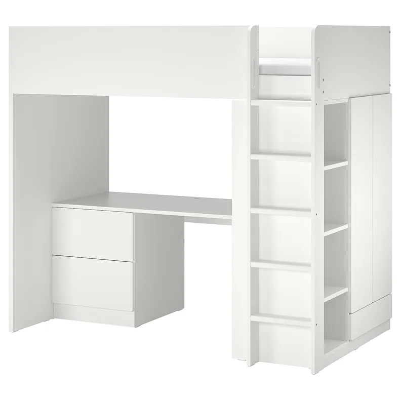 IKEA SMÅSTAD СМОСТАД, ліжко-горище, білий білий/зі столом з 3 шухлядами, 90x200 см 594.288.73 фото №1