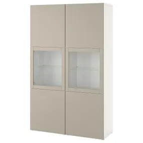IKEA BESTÅ БЕСТО, комбинация д / хранения+стекл дверц, белый Lappviken / светло-серый бежевый прозрачное стекло, 120x42x193 см 294.172.44 фото