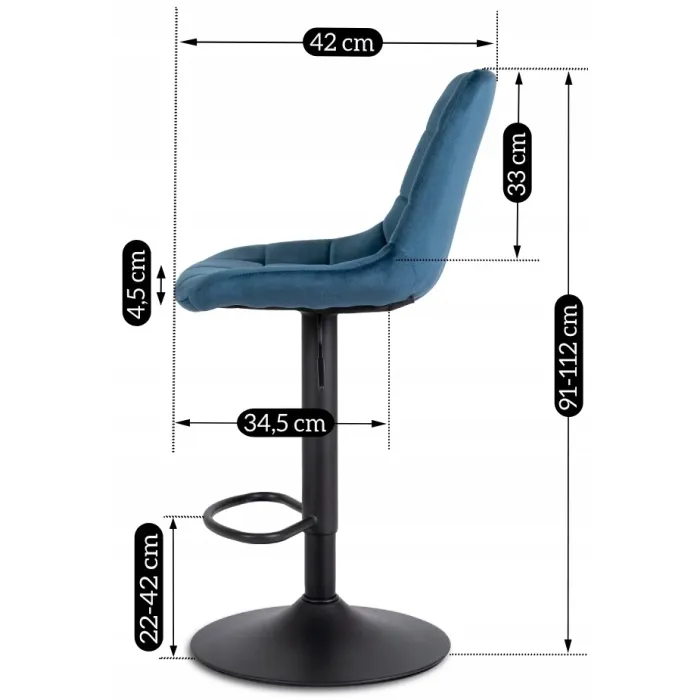 Барный стул бархатный MEBEL ELITE ARCOS 2 Velvet, темно-синий фото №12