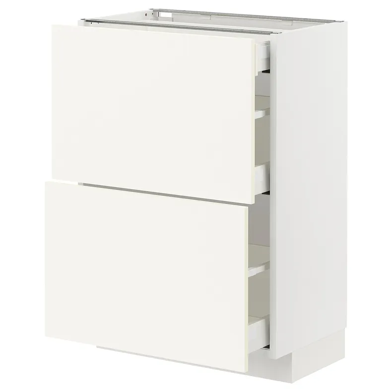 IKEA METOD МЕТОД / MAXIMERA МАКСИМЕРА, напольный шкаф / 2 фасада / 3 ящика, белый / Вальстена белый, 60x37 см 095.072.26 фото №1