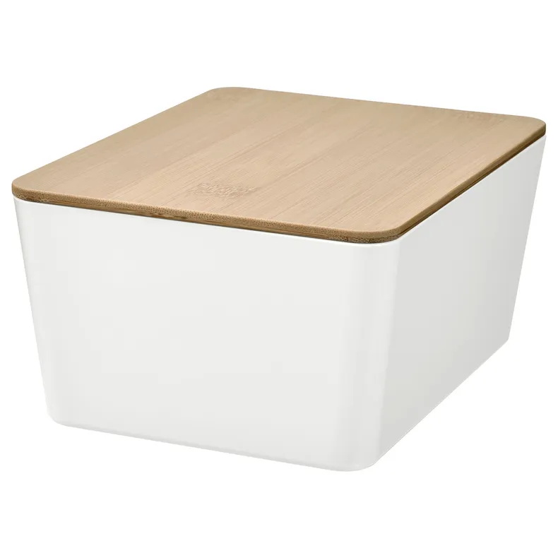 IKEA KUGGIS КУГГІС, коробка з кришкою, білий/бамбук, 13x18x8 см 695.612.82 фото №1