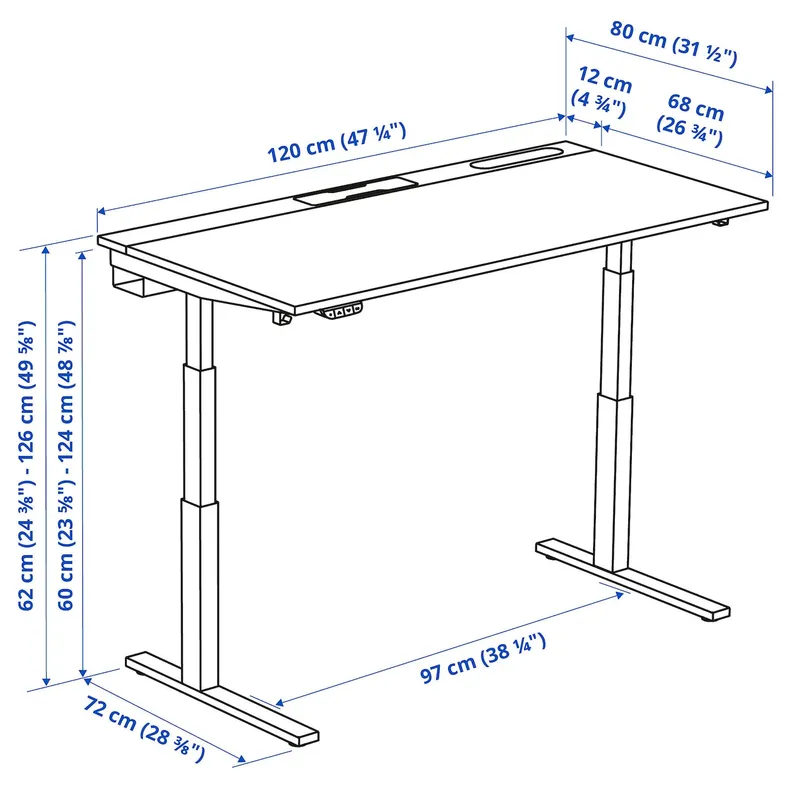 IKEA MITTZON МІТТЗОН, стіл регульований, електричний okl попелястий пофарбований чорний / чорний, 120x80 см 995.277.48 фото №9