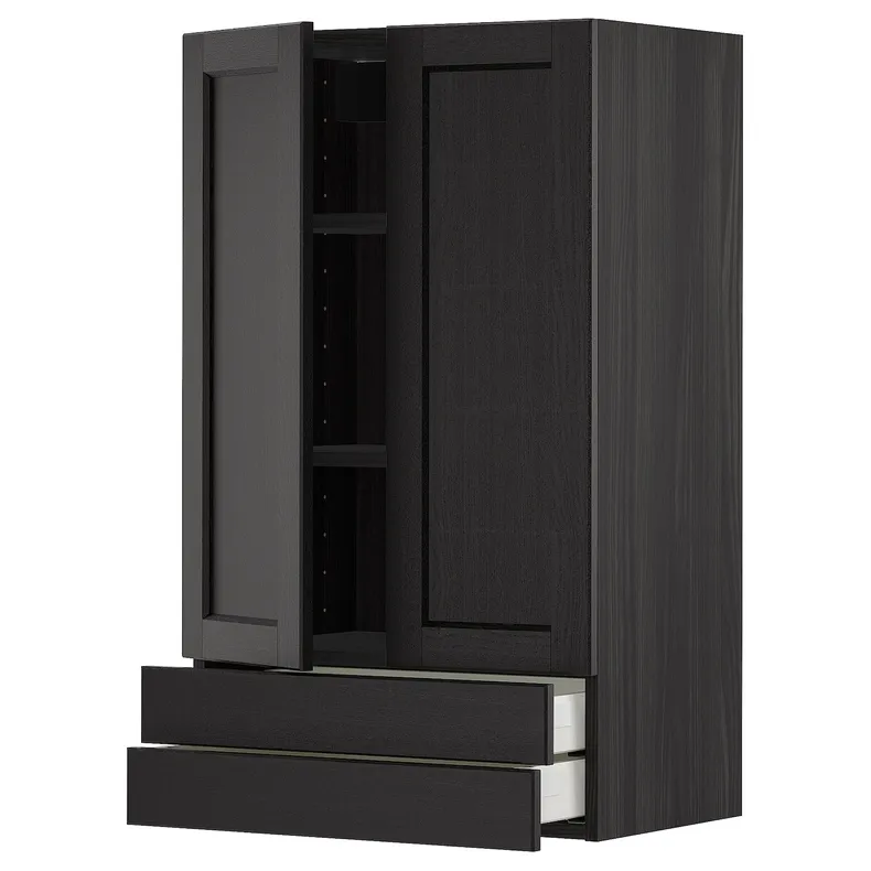 IKEA METOD МЕТОД / MAXIMERA МАКСІМЕРА, навісна шафа, 2 дверцят / 2 шухляди, чорний / Лерхіттан, пофарбований у чорний колір, 60x100 см 894.654.54 фото №1