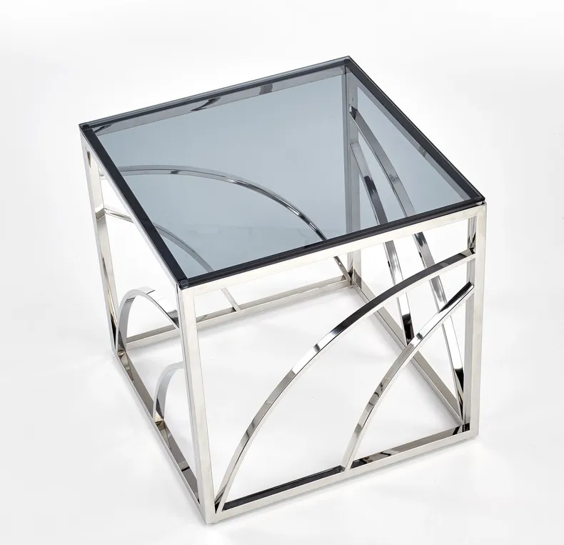 Журнальний столик HALMAR UNIVERSE квадратний 55x55 см, каркас - срібло, скло - димчасте фото №2