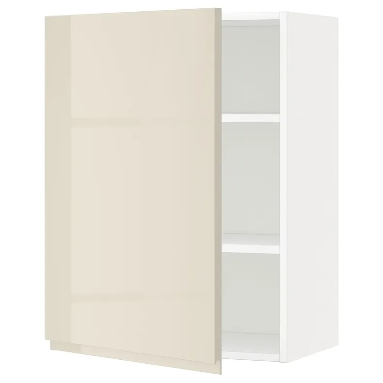 IKEA METOD МЕТОД, шафа навісна із полицями, білий / Voxtorp високий глянець світло-бежевий, 60x80 см 594.591.00 фото №1