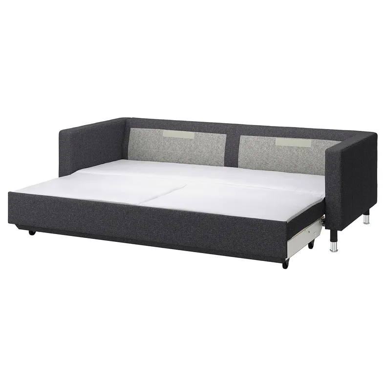 IKEA LANDSKRONA ЛАНДСКРУНА, 3-місний диван-ліжко, ГУННАРЕД темно-сірий / металевий 094.912.73 фото №1