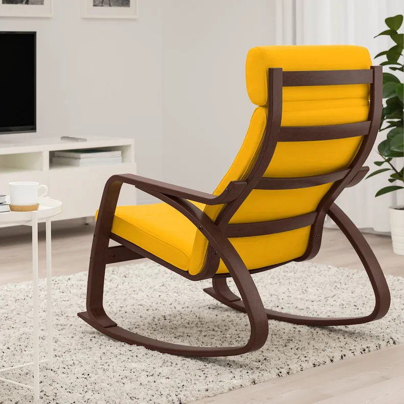 IKEA POÄNG ПОЕНГ, крісло-гойдалка, коричневий / СКІФТЕБУ жовтий 493.958.54 фото №3