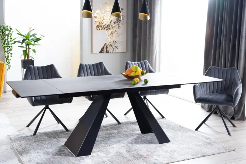 Стол обеденный раскладной SIGNAL SALVADORE, серый мрамор / черный матовый, 90x180 фото №16