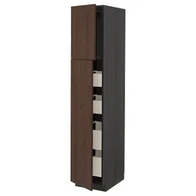 IKEA METOD МЕТОД / MAXIMERA МАКСИМЕРА, высокий шкаф / 2дверцы / 4ящика, черный / синарп коричневый, 40x60x200 см 594.605.23 фото