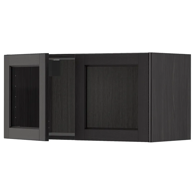 IKEA METOD МЕТОД, шафа навісна із 2 скляними дверцят, чорний / Лерхіттан, пофарбований у чорний колір, 80x40 см 794.682.31 фото №1
