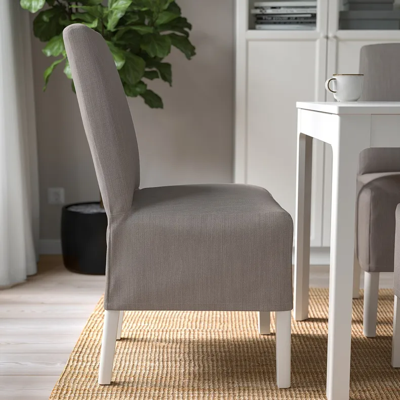 IKEA BERGMUND БЕРГМУНД, стул с чехлом средней длины, белый / нольгага серый / бежевый 393.900.03 фото №3