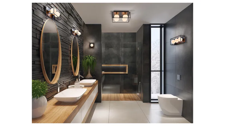 BRW Декоративний квадратний двоточковий плафон для ванної кімнати зі сталі білого та чорного кольору 085961 фото №3
