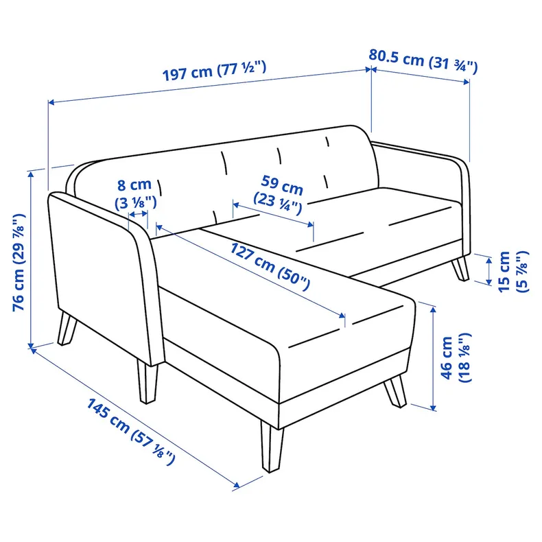 IKEA LINANÄS ЛИНАНЭС, 3-местный диван, с шезлонгом / Vissle темно-серый 905.122.42 фото №9