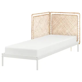 IKEA VEVELSTAD ВЕВЕЛЬСТАД, каркас ліжка з 2 узголів’ями, білий / ТОЛЬКНІНГ ротанг, 90x200 см 794.418.02 фото