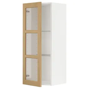 IKEA METOD МЕТОД, навісна шафа,полиці / скляні дверцята, білий / ФОРСБАККА дуб, 40x100 см 295.093.52 фото