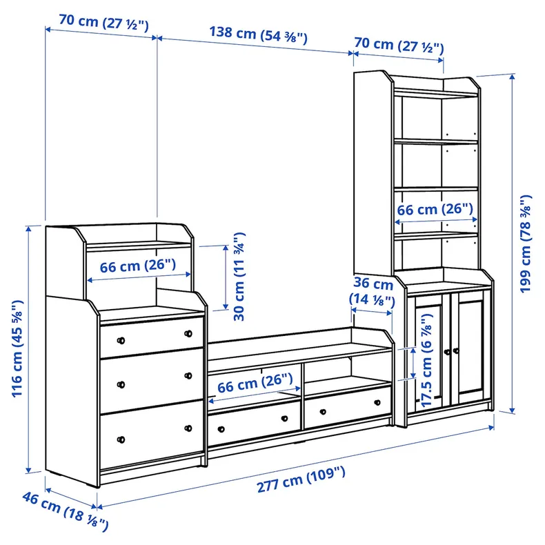 IKEA HAUGA ХАУГА, комбінація шаф для телевізора, сірий, 277x46x199 см 393.884.39 фото №6