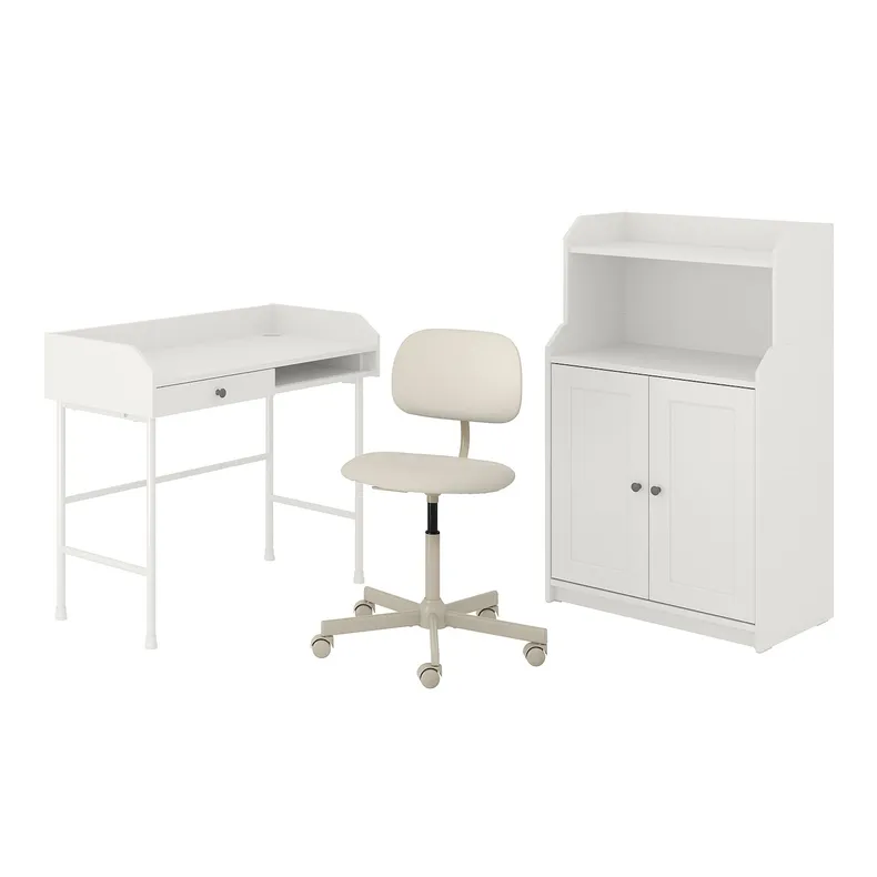 IKEA HAUGA/BLECKBERGET ХАУГА/БЛЕККБЕРГЕТ, стіл з відділенням для зберігання, та обертовий стілець білий/бежевий 694.364.72 фото №1