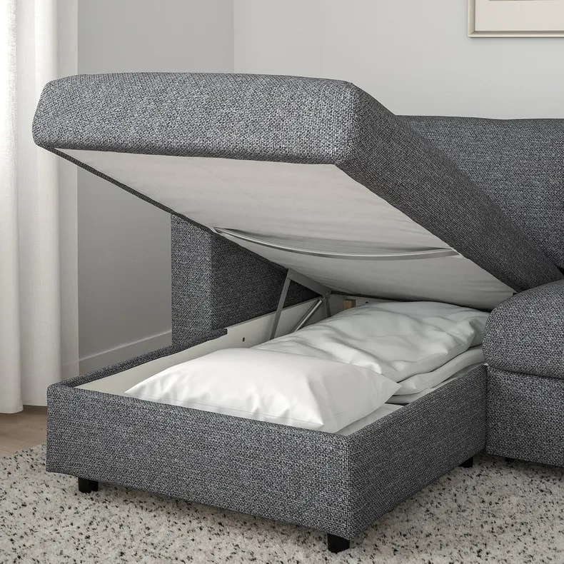 IKEA VIMLE ВІМЛЕ, 3-місний диван-ліжко, з шезлонгом/Lejde сіро-чорний 695.372.92 фото №4