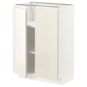 IKEA METOD МЕТОД, напольный шкаф с полками / 2дверцами, белый / светло-бежевый глянцевый Voxtorp, 60x37 см 094.654.10 фото