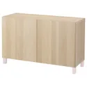 IKEA BESTÅ БЕСТО, комбинация для хранения с дверцами, беленый дуб / Лаппвикен / Стуббарп розовый, 120x40x74 см 394.244.04 фото thumb №1