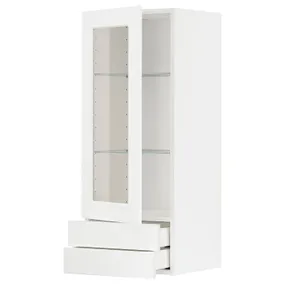 IKEA METOD МЕТОД / MAXIMERA МАКСІМЕРА, навісна шафазі скляними двер / 2 шухл, білий Енкопінг / білий імітація дерева, 40x100 см 094.735.04 фото