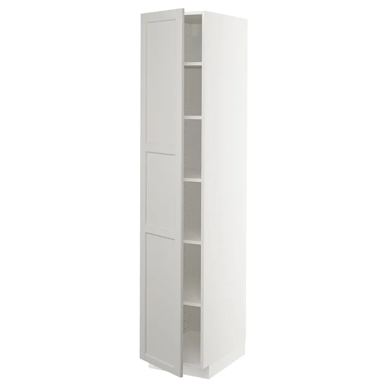 IKEA METOD МЕТОД, висока шафа із полицями, білий / світло-сірий Lerhyttan, 40x60x200 см 494.633.53 фото №1