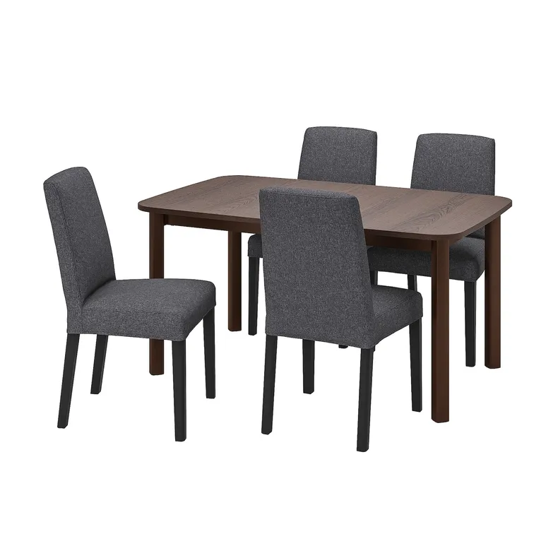 IKEA STRANDTORP СТРАНДТОРП / BERGMUND БЕРГМУНД, стіл+4 стільці, коричневий / Gunnared середньо-сірий, 150 / 205 / 260 см 794.410.53 фото №1