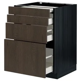 IKEA METOD МЕТОД / MAXIMERA МАКСИМЕРА, напольный шкаф с выдвиж панелью / 3ящ, черный / синарп коричневый, 60x60 см 294.339.51 фото