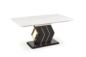 Обідній стіл розкладний HALMAR VINCENZO 160-200x90 см, білий мармур, чорна/золота ніжка фото