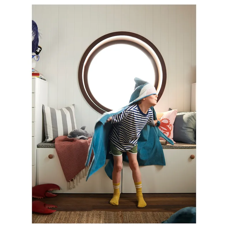 IKEA BLÅVINGAD БЛОВІНГАД, рушник із капюшоном, у формі акули/синьо-сірий, 70x140 см 905.284.41 фото №7