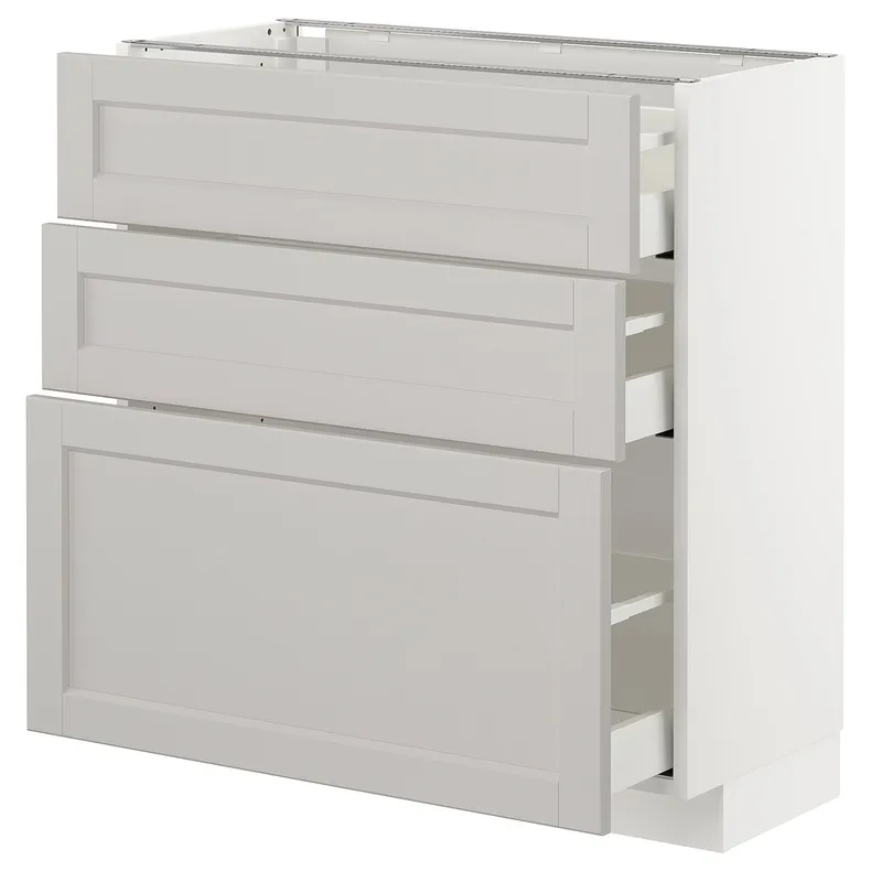 IKEA METOD МЕТОД / MAXIMERA МАКСИМЕРА, напольный шкаф с 3 ящиками, белый / светло-серый, 80x37 см 292.742.64 фото №1