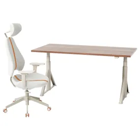 IKEA IDÅSEN ИДОСЕН / GRUPPSPEL ГРУППСПЕЛЬ, письменный стол и стул, коричневый/бежевый, 160x80 см 594.416.81 фото
