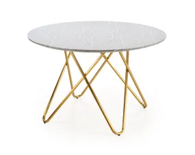 Стол кухонный HALMAR BONELLO 120x120 см, столешница - пепельный мрамор, ножки - золото фото
