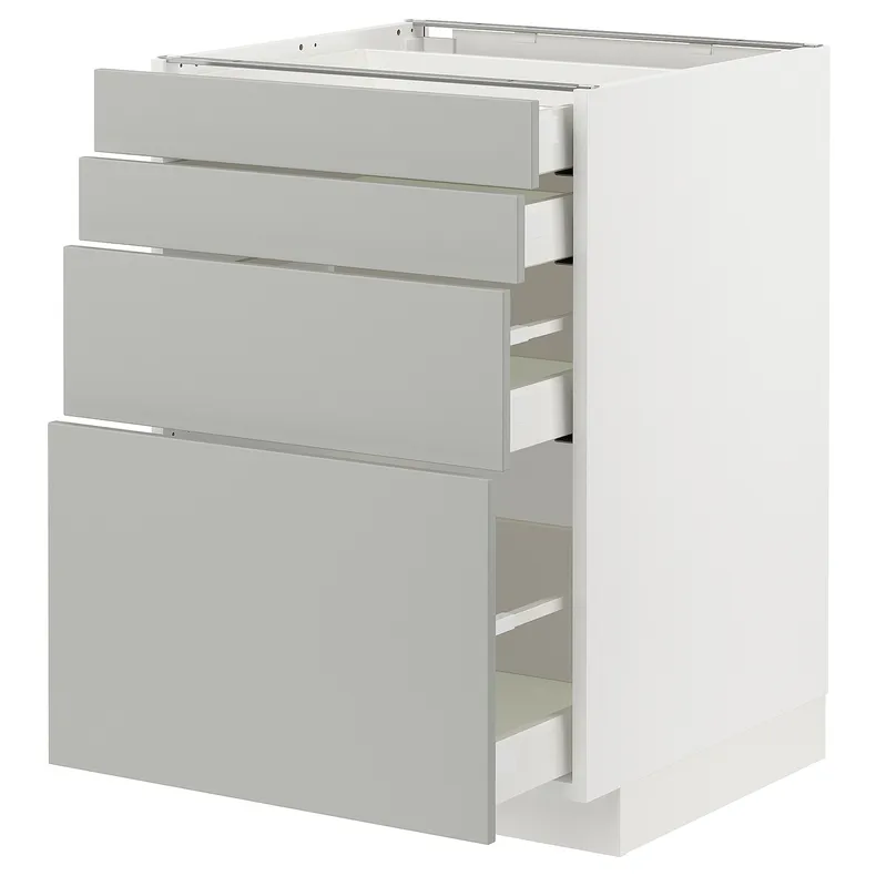 IKEA METOD МЕТОД / MAXIMERA МАКСИМЕРА, напольный шкаф 4 фасада / 4 ящика, белый / светло-серый, 60x60 см 695.393.33 фото №1