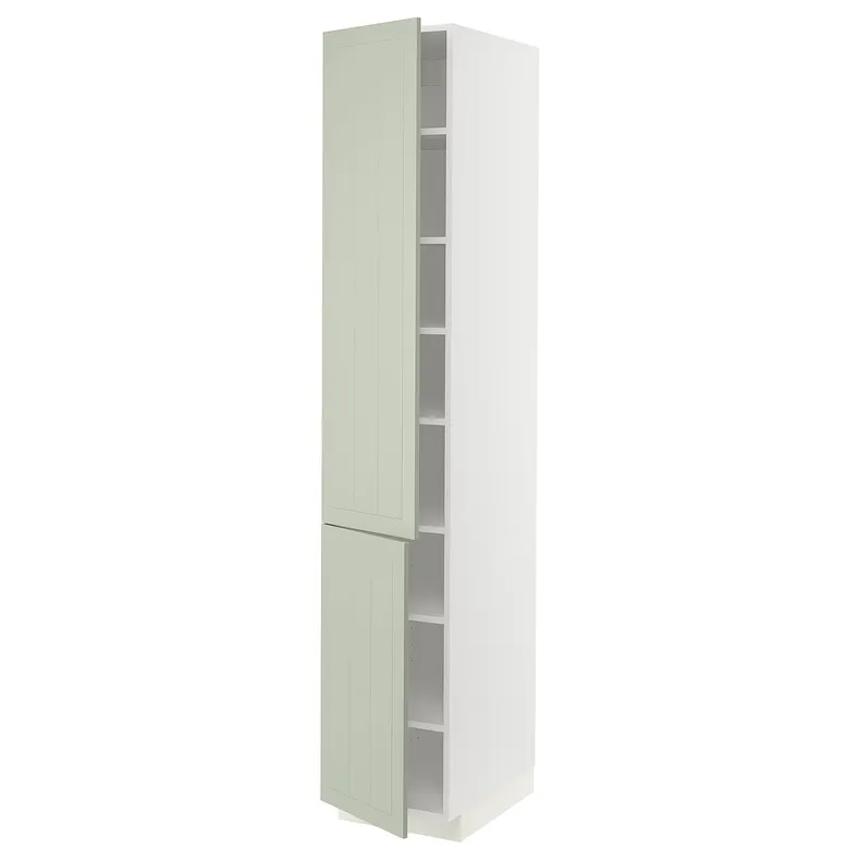 IKEA METOD МЕТОД, высокий шкаф с полками / 2 дверцы, белый / светло-зеленый, 40x60x220 см 194.867.18 фото №1