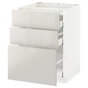 IKEA METOD МЕТОД / MAXIMERA МАКСІМЕРА, підлог шафа д / плити, 3 фр пан / 3 шух, білий / Ringhult світло-сірий, 60x60 см 591.424.32 фото