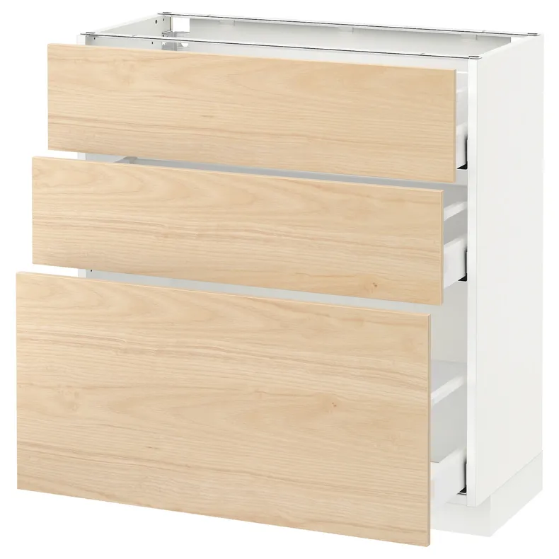 IKEA METOD МЕТОД / MAXIMERA МАКСИМЕРА, напольный шкаф с 3 ящиками, белый / аскерсундский узор светлый ясень, 80x37 см 392.159.62 фото №1